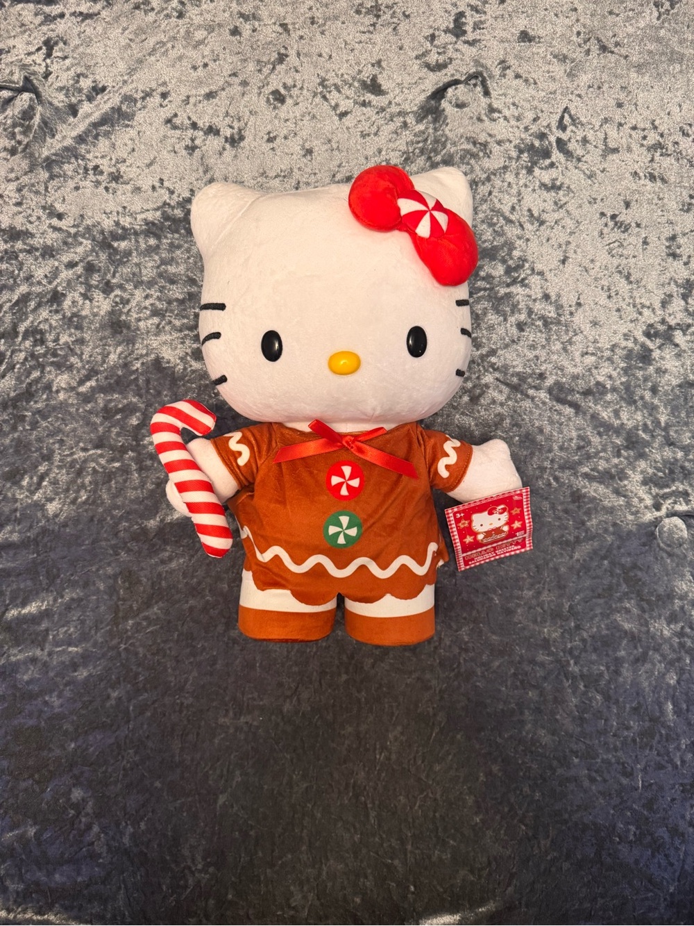 Hello Kitty Holiday Gingerbread Plush with Red Bow and Candy Cane